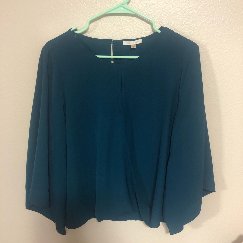 Skies are blue wrap top w/bell sleeve teal